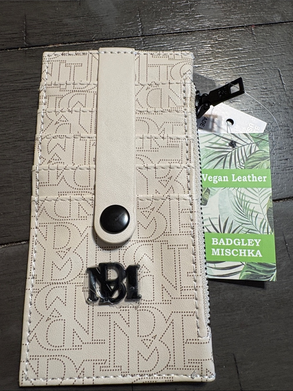 Badgley Mischka Cream Vegan Leather Card & Key Holder